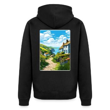 Cadgwith Cornwall England Travel Poster Souvenir - Unisex Premium Organic Zip Hoodie - black - Back - Nico (187cm)