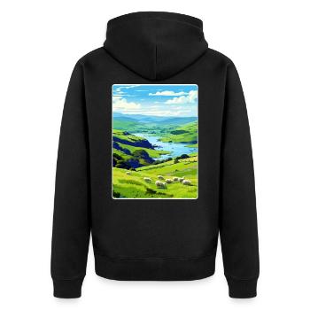 Lake District United Kingdom Travel Poster Card - Unisex Premium Organic Zip Hoodie - black - Back - Nico (187cm)