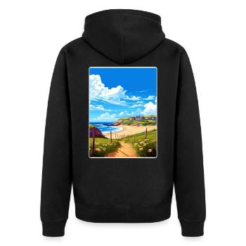 Holywell Bay Cornwall England Travel Poster Card - Unisex Premium Organic Zip Hoodie - black - Back - Nico (187cm)