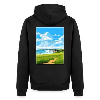 Bude Cornwall England Travel Poster Souvenir WPA - Unisex Premium Organic Zip Hoodie - black - Back - Nico (187cm)