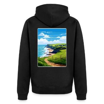 Crackington Haven Cornwall England Travel Poster - Unisex Premium Organic Zip Hoodie - black - Back - Nico (187cm)