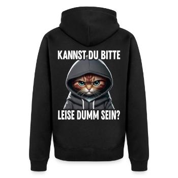 Spruch Lustig Katze Kannst du leise dumm sein? - Unisex Premium Bio Zip Hoodie - Schwarz - Hinten - Nico (187cm)