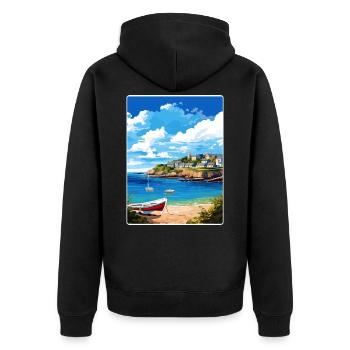 Coverack Cornwall England Travel Poster Souvenir - Unisex Premium Organic Zip Hoodie - black - Back - Nico (187cm)