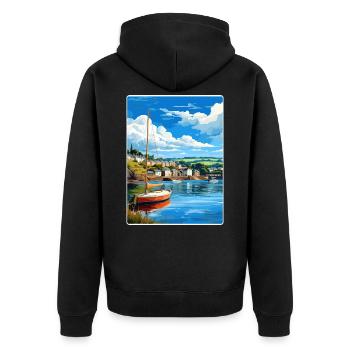 Fowey River Angleterre Affiche de voyage vintage souvenir - Veste à capuche bio Premium Unisexe - noir - Dos - Nico (187cm)