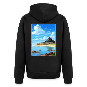 Marazion Cornwall England Travel Poster Souvenir - Unisex Premium Organic Zip Hoodie - black - Back - Nico (187cm)