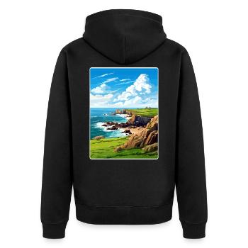 Lands End Cornwall England Travel Poster Souvenir - Unisex Premium Organic Zip Hoodie - black - Back - Nico (187cm)