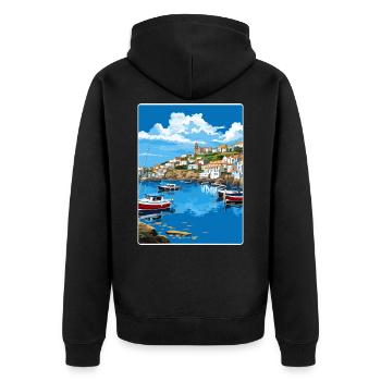 Mevagissey Angleterre Affiche de voyage Peinture Souvenir WP - Veste à capuche bio Premium Unisexe - noir - Dos - Nico (187cm)