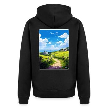 Lamorna Cornwall England Travel Poster Souvenir - Unisex Premium Organic Zip Hoodie - black - Back - Nico (187cm)