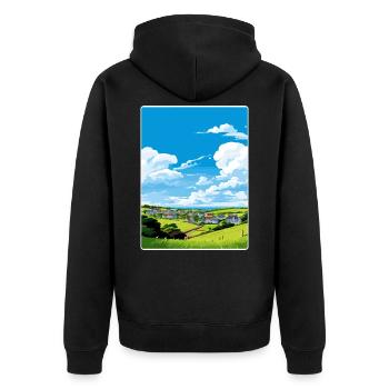 Crantock Cornwall England Travel Poster Souvenir - Unisex Premium Organic Zip Hoodie - black - Back - Nico (187cm)