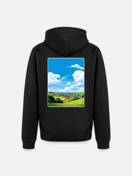 Crantock Cornwall England Travel Poster Souvenir - Unisex Premium Organic Zip Hoodie - black