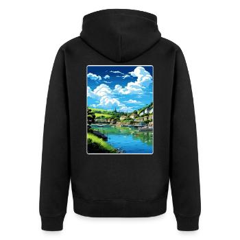 Fowey River Angleterre Affiche de voyage vintage souvenir - Veste à capuche bio Premium Unisexe - noir - Dos - Nico (187cm)