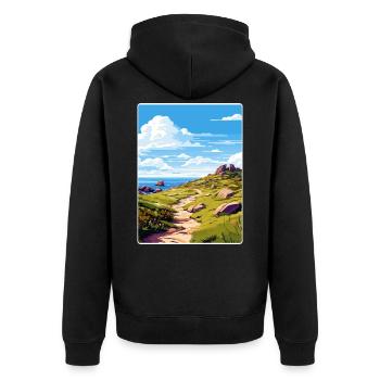 Lands End Cornwall England Travel Poster Souvenir - Unisex Premium Organic Zip Hoodie - black - Back - Nico (187cm)