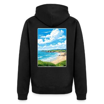 Maenporth Cornwall England Travel Poster Souvenir - Unisex Premium Organic Zip Hoodie - black - Back - Nico (187cm)