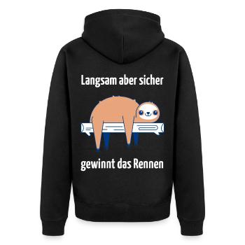 Entspannte Faultier-Stimmung - Unisex Premium Bio Zip Hoodie - Schwarz - Hinten - Nico (187cm)