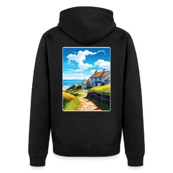 Gorran Haven Angleterre Affiche de voyage Souvenir WPA - Veste à capuche bio Premium Unisexe - noir - Dos - Nico (187cm)
