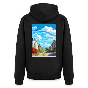 Charlestown Cornwall England Travel Poster Card - Unisex Premium Organic Zip Hoodie - black - Back - Nico (187cm)