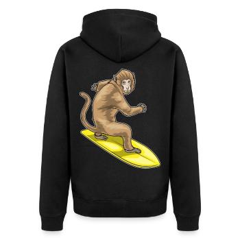 Monkey Surfing Surfboard Summer - Unisex Premium Organic Zip Hoodie - black - Back - Nico (187cm)