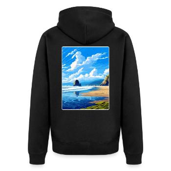 Cannon Beach Oregon Vintage Travel Poster Souvenir - Unisex Premium Organic Zip Hoodie - black - Back - Nico (187cm)