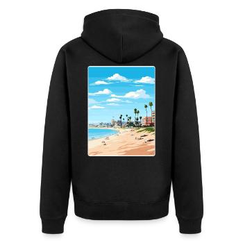 Manhattan Beach California Travel Poster Souvenir - Unisex Premium Organic Zip Hoodie - black - Back - Nico (187cm)