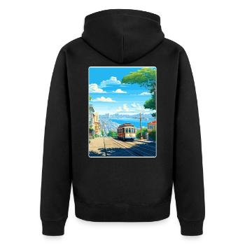 San Francisco Golden Gate California Travel Poster - Unisex Premium Organic Zip Hoodie - black - Back - Nico (187cm)