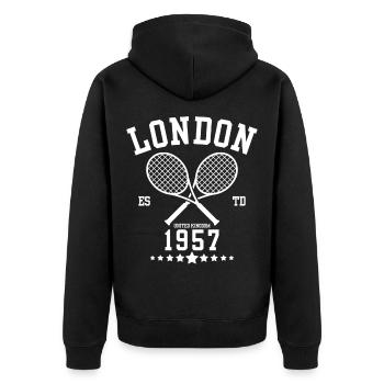 Vintage Tennis Londres Créé en 1957 - Veste à capuche bio Premium Unisexe - noir - Dos - Nico (187cm)
