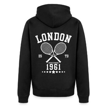 Vintage Tennis Londres Créé en 1961 - Veste à capuche bio Premium Unisexe - noir - Dos - Nico (187cm)