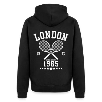 Vintage Tennis Londres Créé en 1965 - Veste à capuche bio Premium Unisexe - noir - Dos - Nico (187cm)