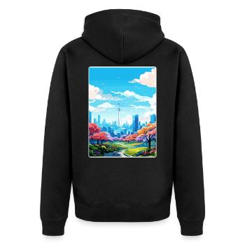 Séoul Corée du Sud Affiche de voyage Peinture Souvenir WPA - Veste à capuche bio Premium Unisexe - noir - Dos - Nico (187cm)