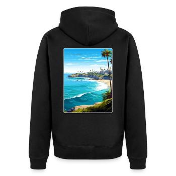 La Jolla Cove Kalifornien Reiseposter Souvenir - Unisex Premium Bio Zip Hoodie - Schwarz - Hinten - Nico (187cm)