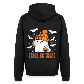Geist Halloween Kind niedlich süß - Trick or Treat - Unisex Premium Bio Zip Hoodie - Schwarz - Hinten - Nico (187cm)