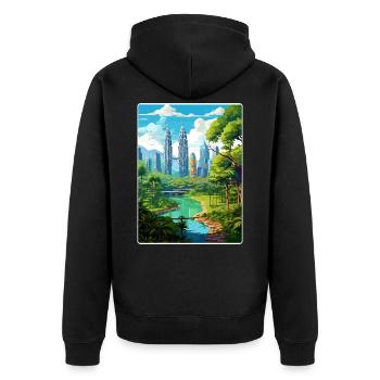 Kuala Lumpur Malaysia Reiseposter Souvenir WPA - Unisex Premium Bio Zip Hoodie - Schwarz - Hinten - Nico (187cm)