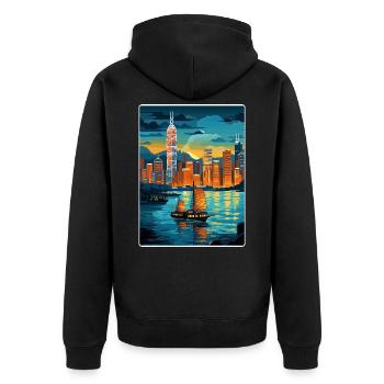 Hong Kong Chine Voyage Affiche Souvenir Peinture WPA - Veste à capuche bio Premium Unisexe - noir - Dos - Nico (187cm)