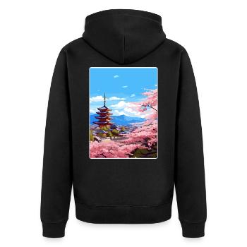 Kyoto Japan Reise Poster Souvenir Postkarte Farbe - Unisex Premium Bio Zip Hoodie - Schwarz - Hinten - Nico (187cm)