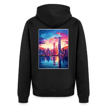 Hong Kong Chine Voyage Affiche Souvenir Peinture WPA - Veste à capuche bio Premium Unisexe - noir - Dos - Nico (187cm)