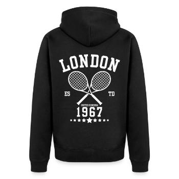 Vintage Tennis Londres Créé en 1967 - Veste à capuche bio Premium Unisexe - noir - Dos - Nico (187cm)