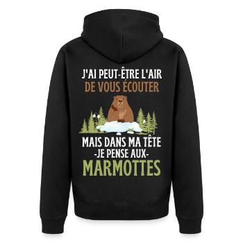 Dans ma tête je pense aux marmottes - Veste à capuche bio Premium Unisexe - noir - Dos - Nico (187cm)