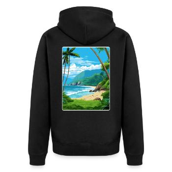 Carte d’affiche de voyage du parc national des Samoa américaines - Veste à capuche bio Premium Unisexe - noir - Dos - Nico (187cm)