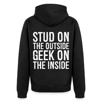 Stud on the outside geek on the inside - Unisex Premium Organic Zip Hoodie - black - Back - Nico (187cm)