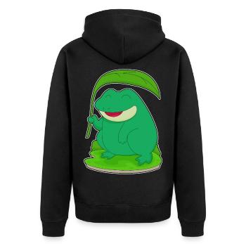 Frog with leaf as a parasol - Unisex Premium Organic Zip Hoodie - black - Back - Nico (187cm)