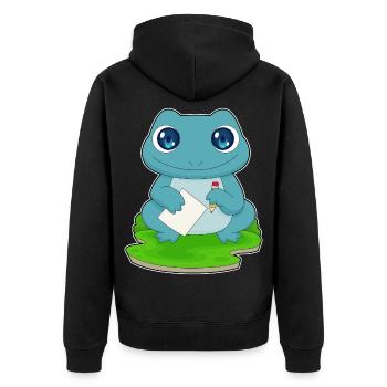 Frosch Schüler Papier Schule - Unisex Premium Bio Zip Hoodie - Schwarz - Hinten - Nico (187cm)