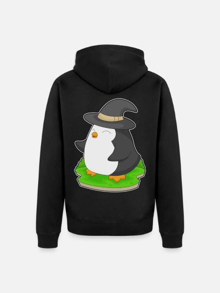 Pingouin Halloween Sorcière - Veste à capuche bio Premium Unisexe - noir