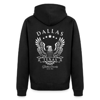 Dallas Texas Amerikanischer Vintage Adler - Unisex Premium Bio Zip Hoodie - Schwarz - Hinten - Nico (187cm)