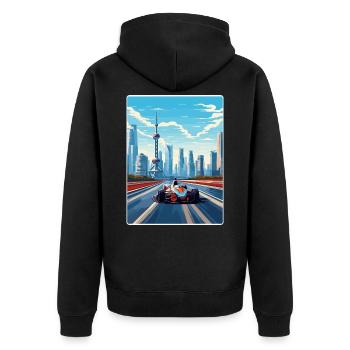 Shanghai Circuit Motorsport Race China Travel Card - Unisex Premium Bio Zip Hoodie - Schwarz - Hinten - Nico (187cm)