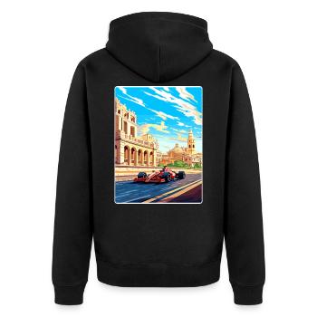 Baku Circuit Motorsport Rennen Aserbaidschan Reisen WPA - Unisex Premium Bio Zip Hoodie - Schwarz - Hinten - Nico (187cm)
