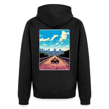 Austin Circuit Motorsport Rennen Texas Reiseposter - Unisex Premium Bio Zip Hoodie - Schwarz - Hinten - Nico (187cm)