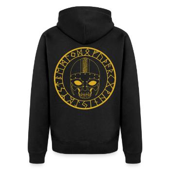 Wikinger Schädel (Gold) - Unisex Premium Bio Zip Hoodie - Schwarz - Hinten - Nico (187cm)