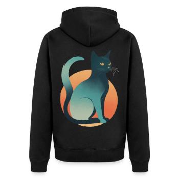 Dunkle Katze - Unisex Premium Bio Zip Hoodie - Schwarz - Hinten - Nico (187cm)