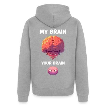 My Brain Your Brain Cartoon Gehirn Sarkasmus - Unisex Premium Bio Zip Hoodie - Grau meliert - Hinten - Nico (187cm)