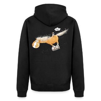 Pferd Mit Rollschuh Fährt Wortspiel Pferdefreunde - Unisex Premium Bio Zip Hoodie - Schwarz - Hinten - Nico (187cm)