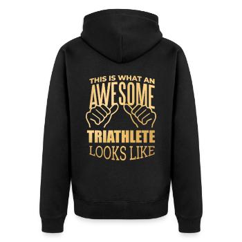 Triathlon - Unisex Premium Bio Zip Hoodie - Schwarz - Hinten - Nico (187cm)